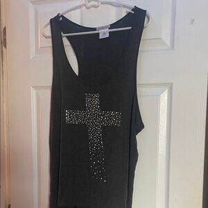 Charlotte Russe Black Tank Top with Rhinestone Cross